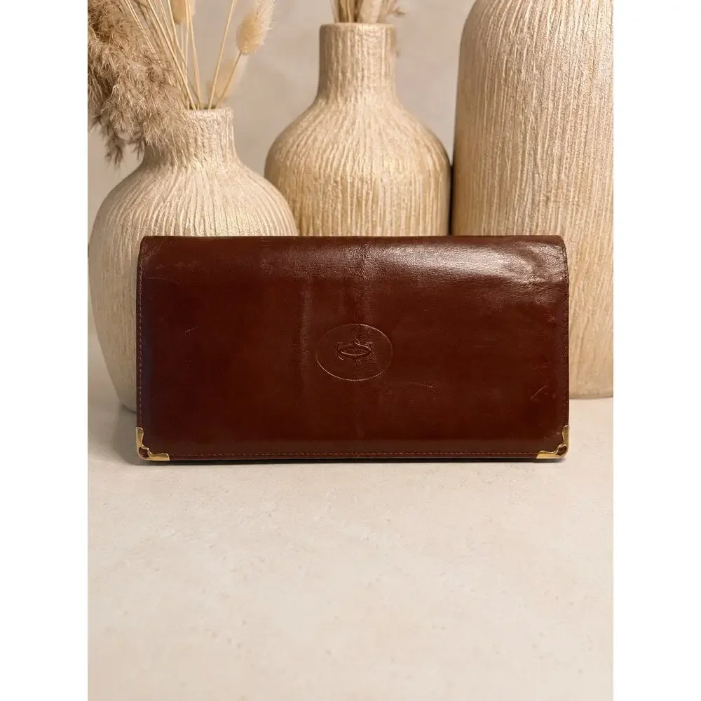 Vintage Must de Cartier Burgundy Leather Long Bifold Checkbook Wallet